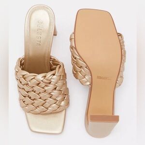 Gold Celeste Women's Weave Detail Slip-On Sandals with Heels Women’s Size 8